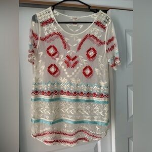 Sundance Red and Blue Embroidered Blouse